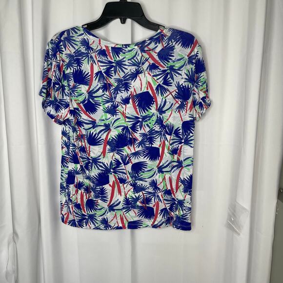 Casey Key knit t-shirt tee blouse top women's large petite P-L blue tropical - Picture 4 of 7